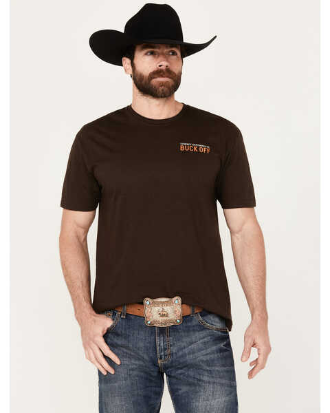 Cowboy Up Men's Buck Off Short Sleeve Graphic T-Shirt, Brown, hi-res