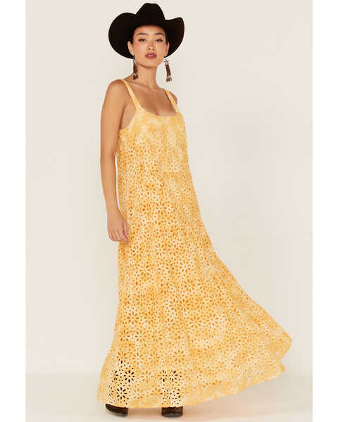 Image #1 - Jen's Pirate Booty Women's Flower Power Eyelet Lace Maxi Dress, Gold, hi-res