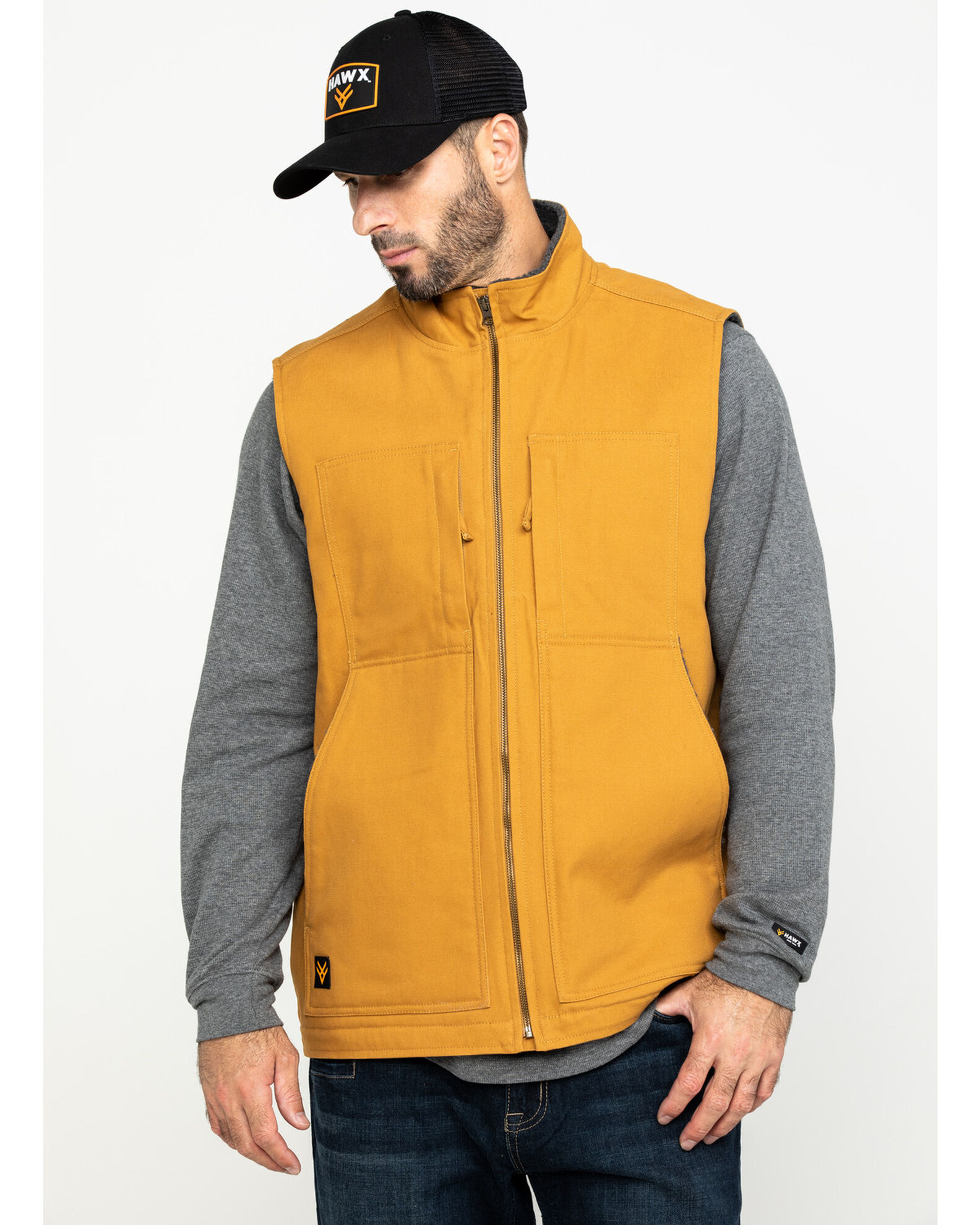 Hawx Men s Khaki Canvas Sherpa Lined Work Vest Sheplers