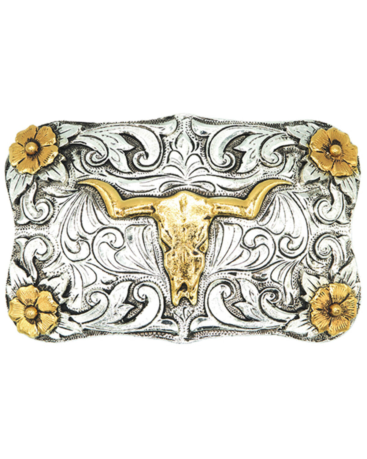 Image #1 - AndWest Steer Head & Classic Flowers Belt Buckle, No Color, hi-res