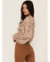 Lush Women's Cinch Detail Long Sleeve Blouse, Brown, hi-res