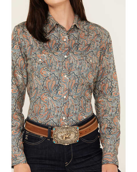 Rough Stock Women's Paisley Print Long Sleeve Pearl Snap Western Shirt, Multi, hi-res