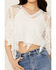 Image #3 - Miss Me Women's Cropped Crochet Flowy Top, White, hi-res