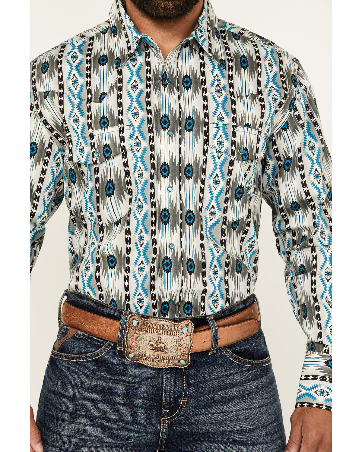 Image #3 - Wrangler Men's Checotah Southwestern Print Long Sleeve Snap Western Shirt, Multi, hi-res