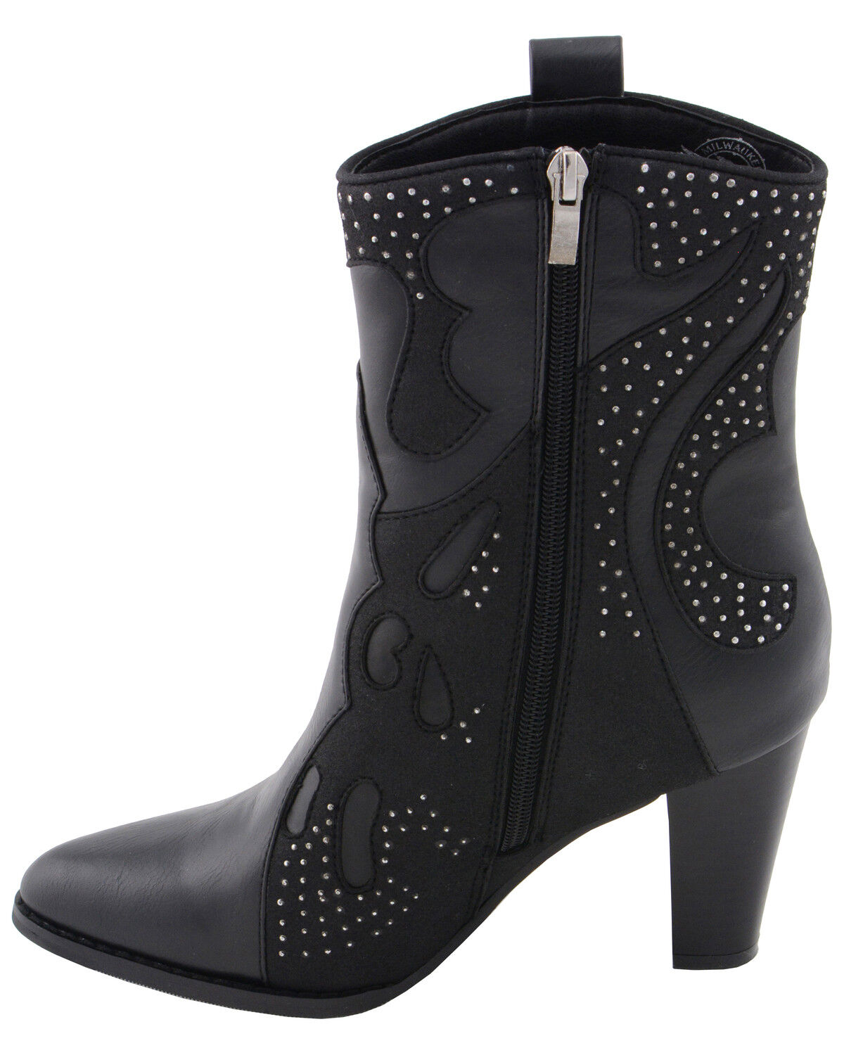 Image #4 - Milwaukee Leather Women's Studded Overlay Western Boots - Round Toe, Black, hi-res