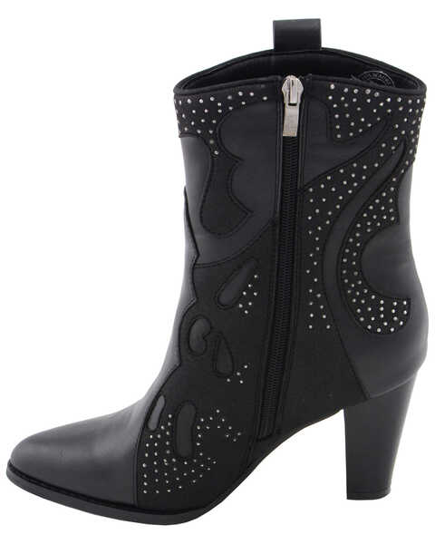 Image #4 - Milwaukee Leather Women's Studded Overlay Western Boots - Pointed Toe, Black, hi-res