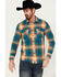 Image #1 - Pendleton Men's Beach Shack Plaid Print Long Sleeve Button-Down Western Shirt, Teal, hi-res