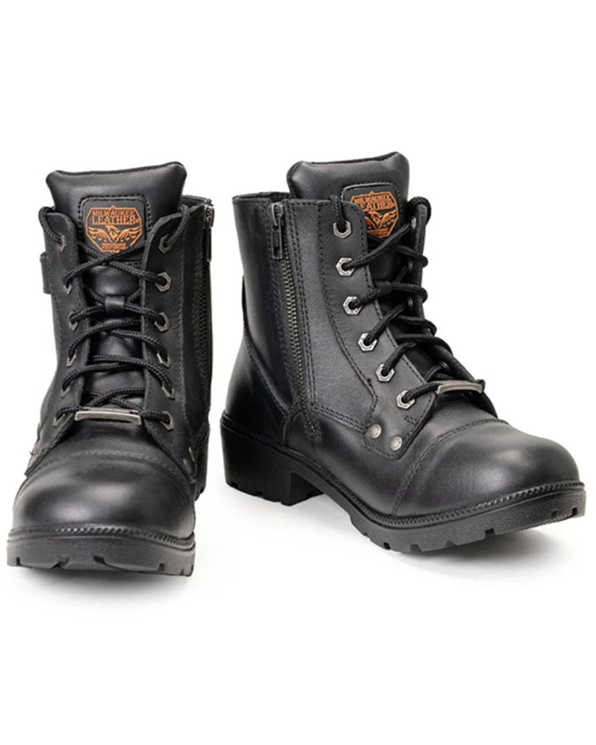 Image #1 - Milwaukee Leather Women's Front Lace Motorcycle Boots - Round Toe, Black, hi-res