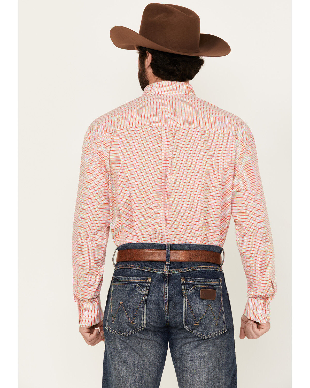 Image #4 - George Strait by Wrangler Men's Geo Print Long Sleeve Button-Down Stretch Western Shirt, Red, hi-res