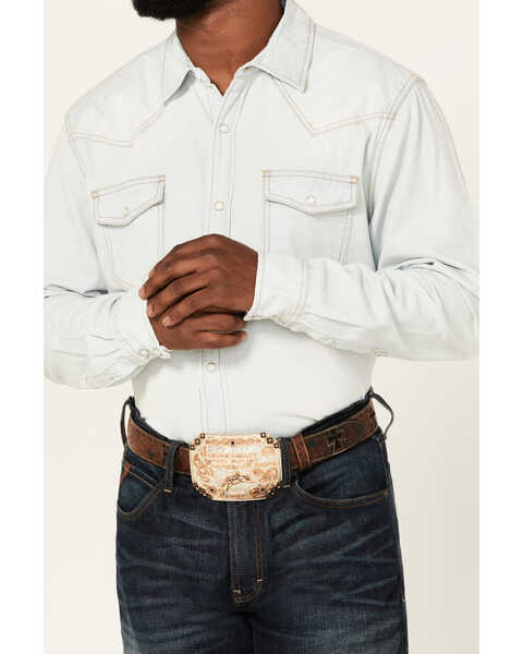 Image #3 - Cody James Men's Fort Summer Light Wash Long Sleeve Pearl Snap Western Denim Shirt , Light Wash, hi-res