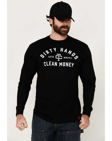 Troll Co Men's Dirty Hands Clean Money Long Sleeve Graphic T-Shirt , Black, hi-res