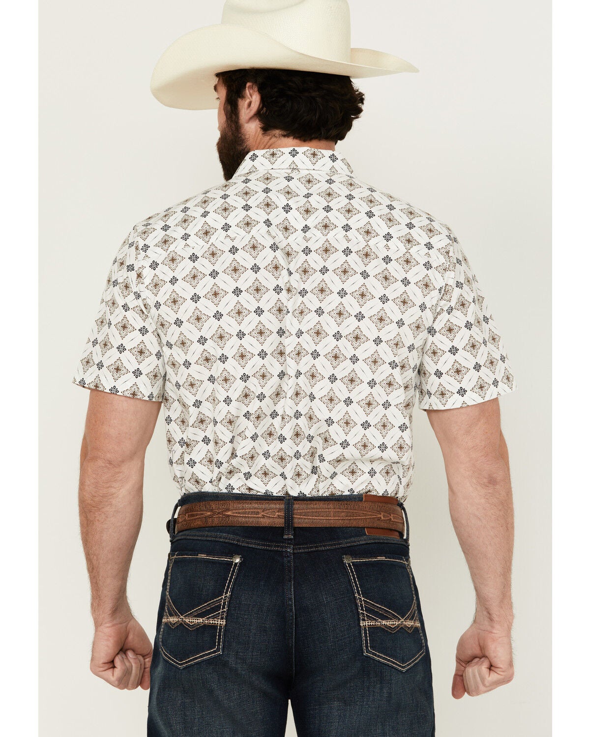 Image #4 - Gibson Men's Hubert Medallion Print Short Sleeve Button-Down Western Shirt, White, hi-res