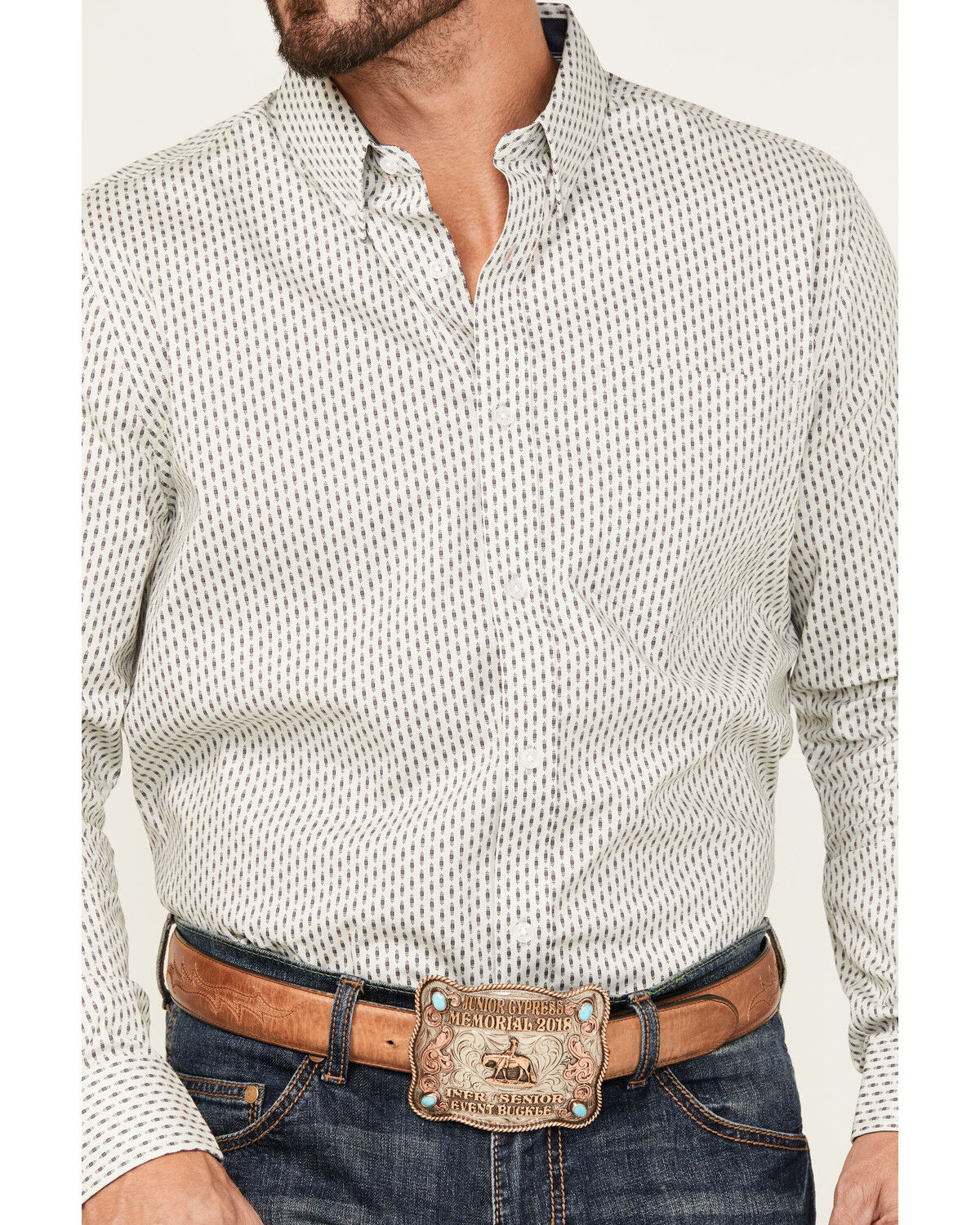 Image #3 - Cody James Men's Stirling Geo Print Long Sleeve Button-Down Stretch Western Shirt - Tall, White, hi-res