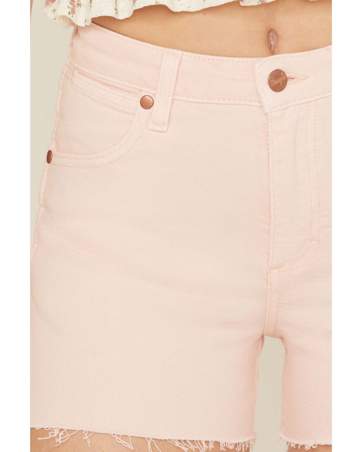 Image #2 - Wrangler Women's High Rise Cowboy Denim Shorts, Light Pink, hi-res