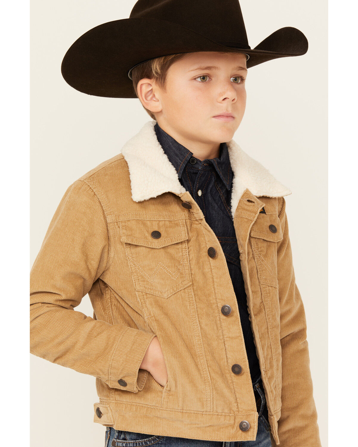 Image #2 - Wrangler Boys' Sherpa Lined Corduroy Jacket, Tan, hi-res