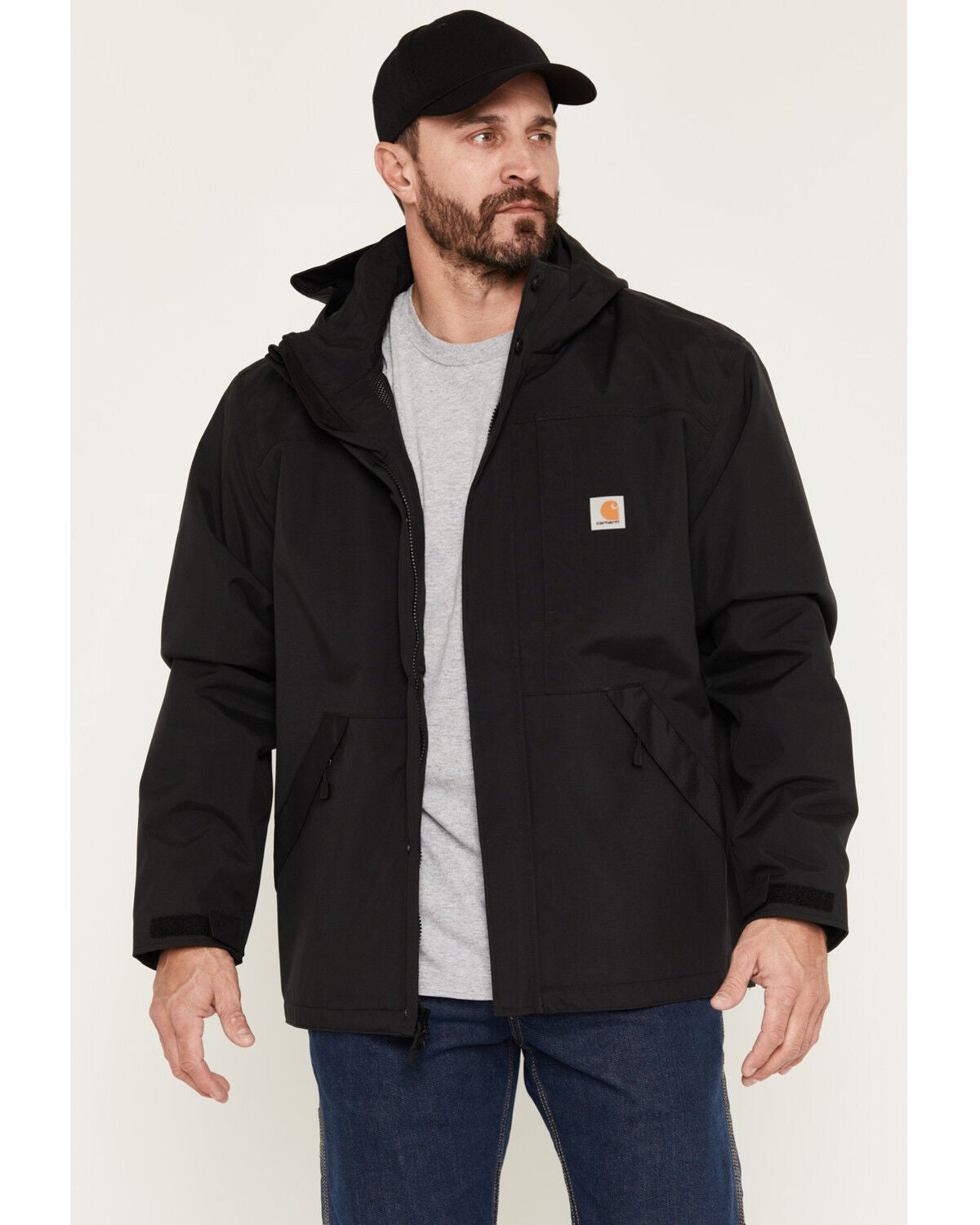 Carhartt Men's Shoreline Storm Defender Loose Heavyweight Zip-Front Work Jacket - Tall, Black, hi-res