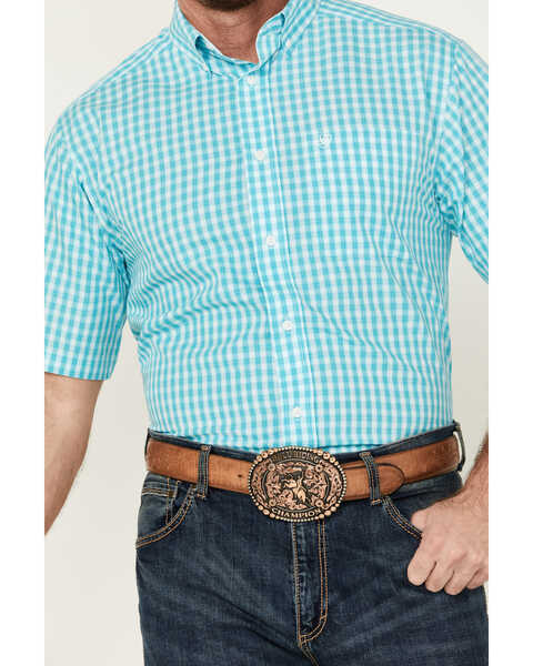 Image #3 - Ariat Men's Wrinkle Free Sterling Plaid Print Classic Fit Button-Down Shirt - Tall , Turquoise, hi-res