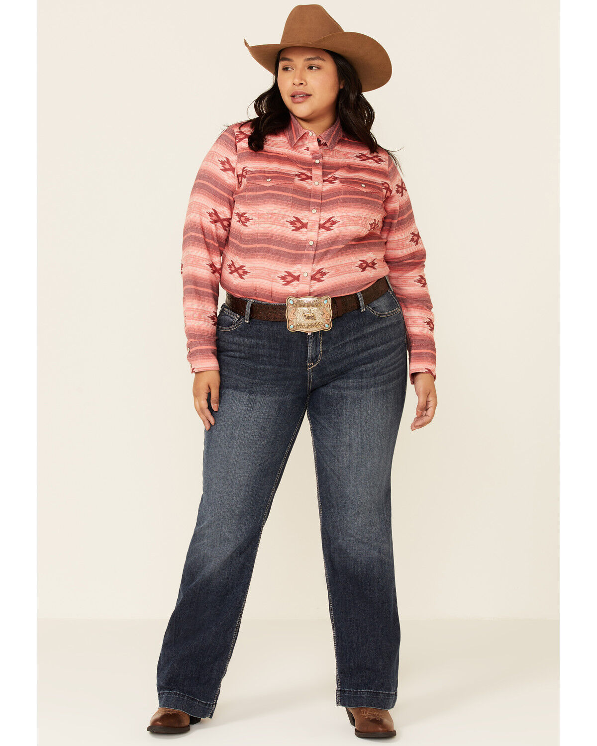 Image #2 - Ariat Women's Adorable Serape Print Long Sleeve Snap Western Core Shirt - Plus, Red, hi-res