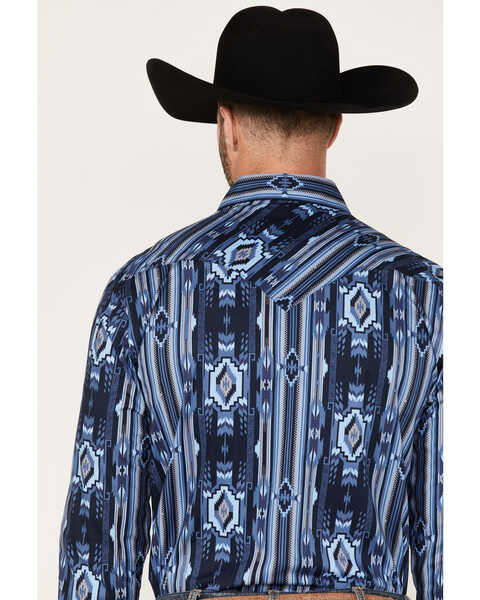 Image #4 - Rock & Roll Denim Men's Southwestern Stretch Long Sleeve Snap Shirt, Blue, hi-res