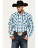 Roper Men's Large Plaid Print Long Sleeve Snap Western Shirt, Blue, hi-res