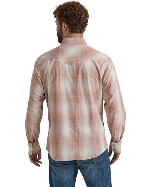 Image #3 - Wrangler Retro Men's Plaid Print Long Snap Western Shirt - Tall , Brick Red, hi-res