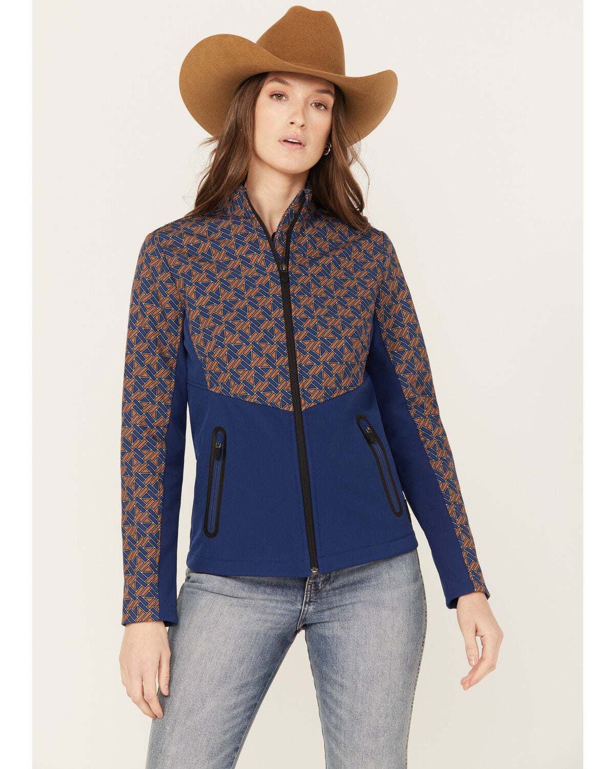 RANK 45&reg; Women's Fannie Geo Print Softshell Jacket, Royal Blue, hi-res