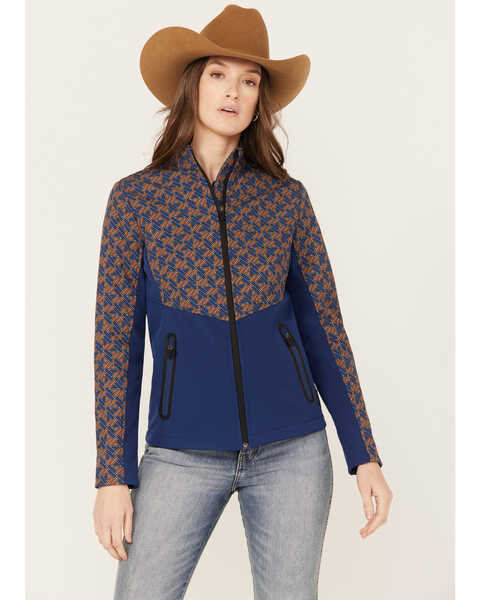 Image #1 - RANK 45® Women's Fannie Geo Print Softshell Jacket, Royal Blue, hi-res