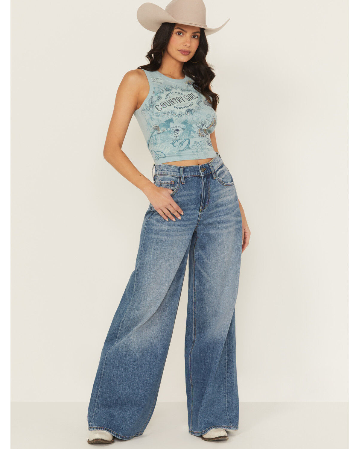 Image #1 - Ariat Women's Jazmine Medium Wash Ultra High Rise Wide Stretch Denim Jeans, Medium Wash, hi-res