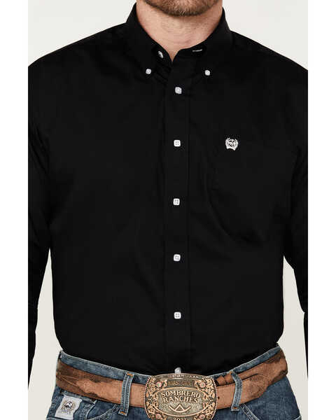 Image #3 - Cinch Men's Solid Long Sleeve Button-Down Western Shirt, Black, hi-res