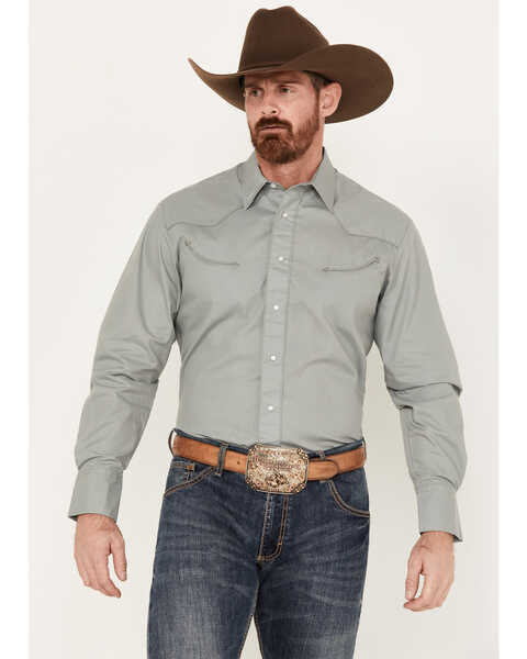 Roper Men's Fancy Solid Long Sleeve Pearl Snap Western Shirt, Sage, hi-res
