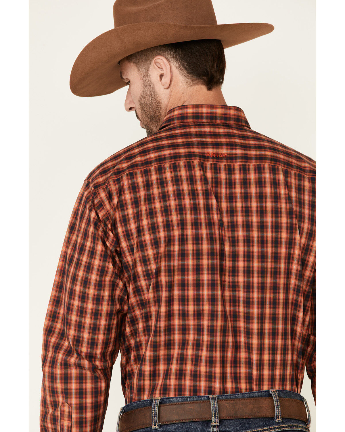 Image #5 - Ariat Men's Pepi Small Plaid Print Long Sleeve Snap Western Shirt, Orange, hi-res