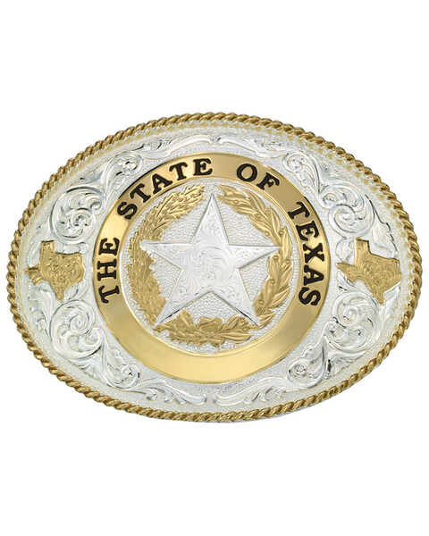 Montana Silversmiths Men's State of Texas Star Seal Western Belt Buckle, Multi, hi-res