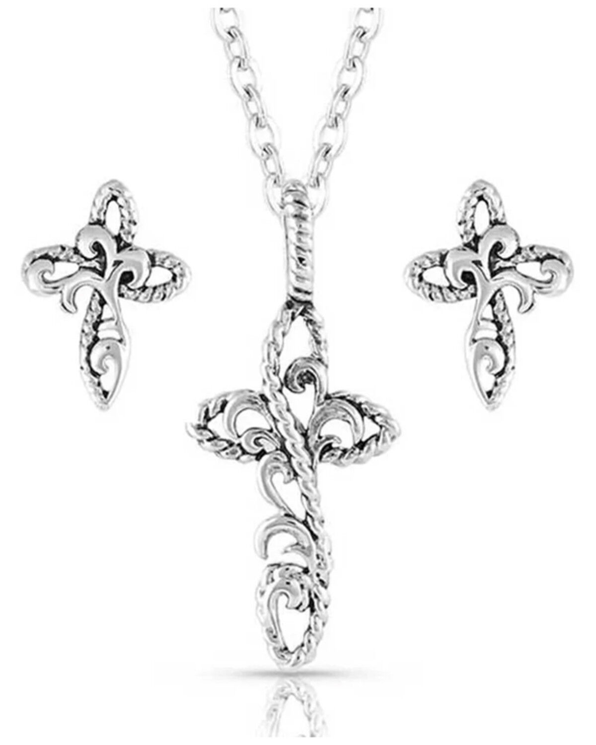 Image #1 - Montana Silversmiths Women's Hold Steady Faith Cross Jewelry Set - 2 Piece, Silver, hi-res