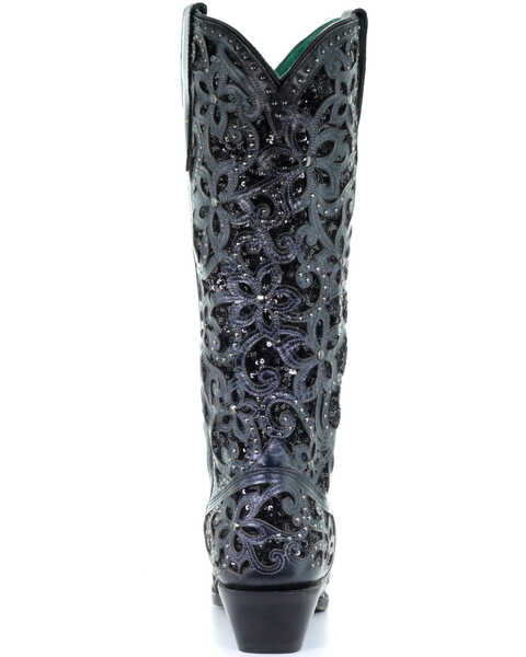 Image #4 - Corral Women's Floral Inlay Western Boots - Snip Toe, Black, hi-res