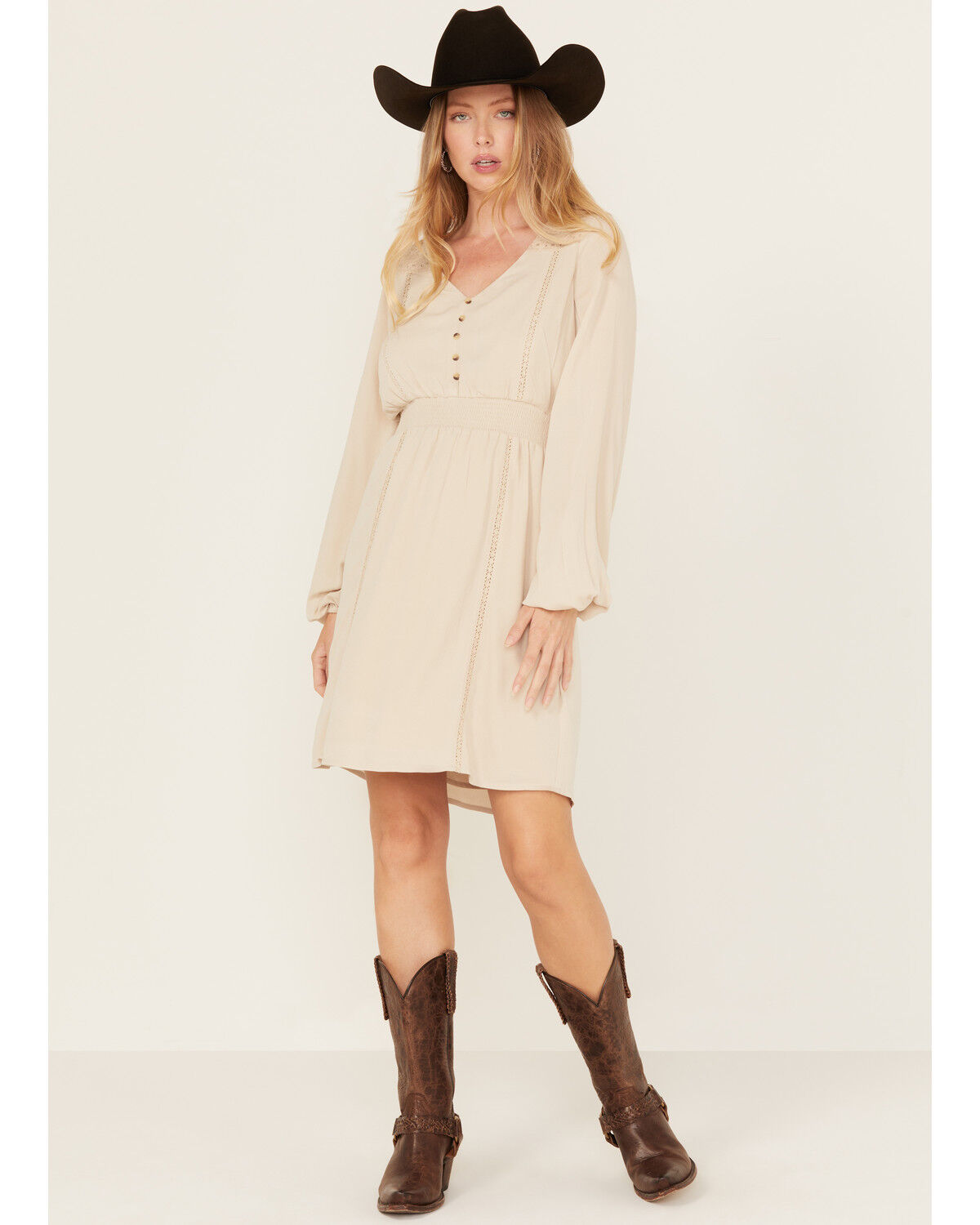 Image #1 - Shyanne Women's Lace Long Sleeve Button-Down Mini Dress, Natural, hi-res