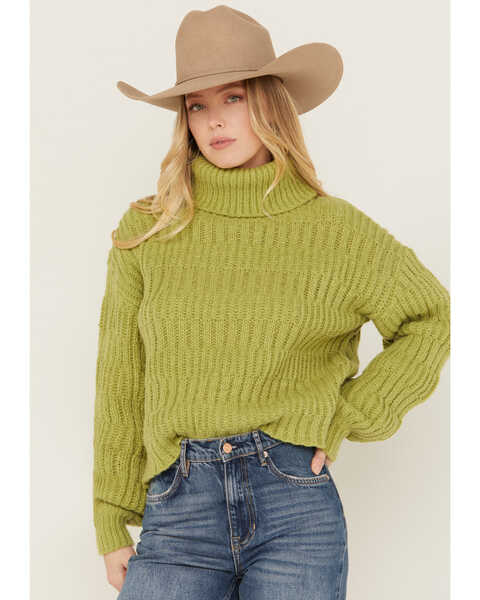 Image #1 - New In Women's Turtle Neck Sweater , Green, hi-res