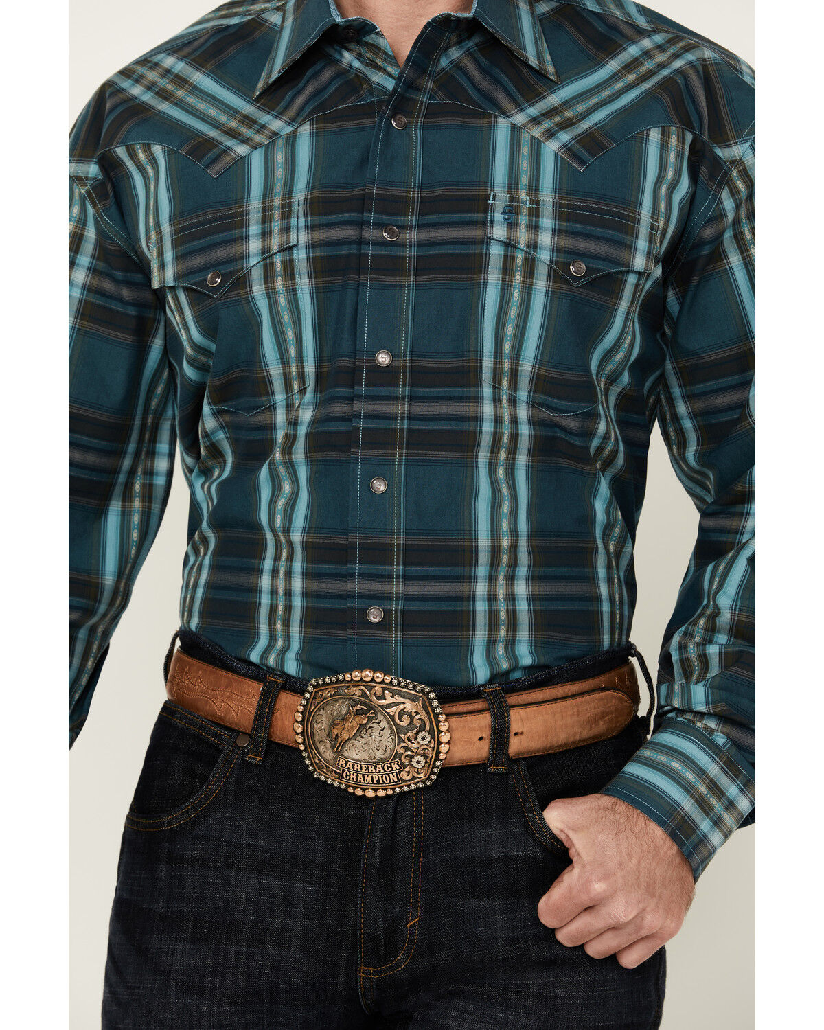 Image #3 - Stetson Men's Plaid Print Long Sleeve Pearl Snap Western Shirt, Blue, hi-res