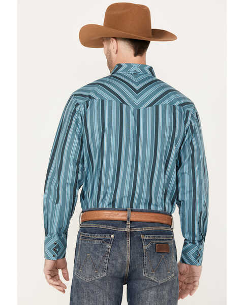 Image #4 - Wrangler Men's Striped Long Sleeve Snap Western Shirt, Teal, hi-res