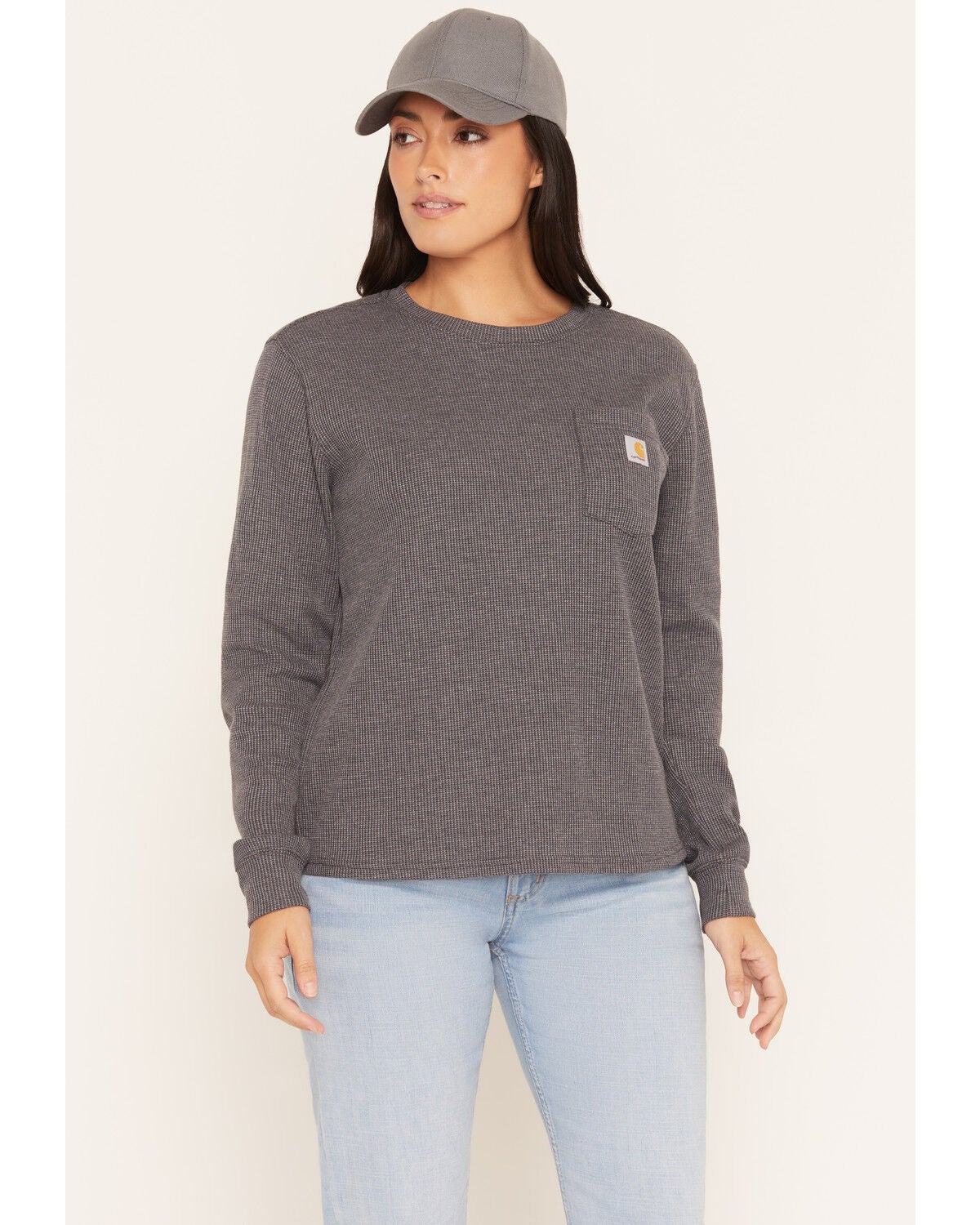 Carhartt Women's Waffle Knit Loose Fit Long Sleeve Work Shirt, Grey, hi-res