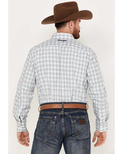Image #4 - Wrangler Men's Performance Plaid Print Long Sleeve Button Down Western Shirt, Blue, hi-res
