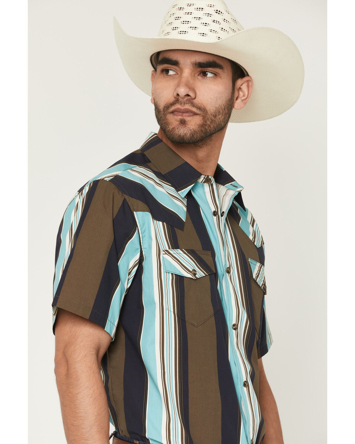 Image #2 - Gibson Trading Co Men's Retro Stripes Short Sleeve Snap Western Shirt, Brown, hi-res