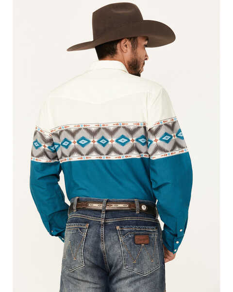 Image #4 - Roper Men's Vintage Southwestern Print Long Sleeve Snap Western Shirt , Blue, hi-res