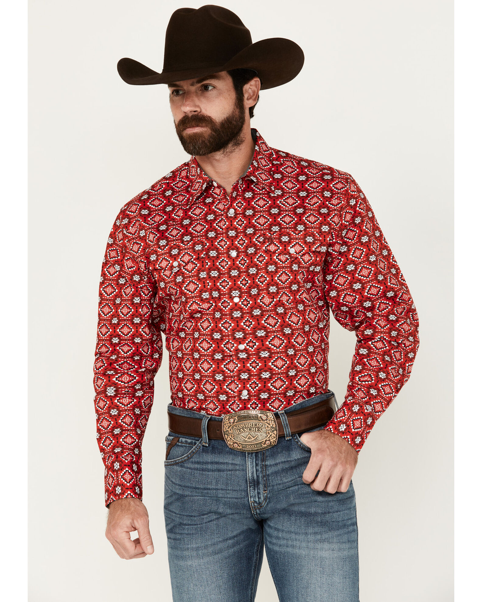 Rodeo Clothing Men s Southwestern Print Long Sleeve Pearl Snap Stretch