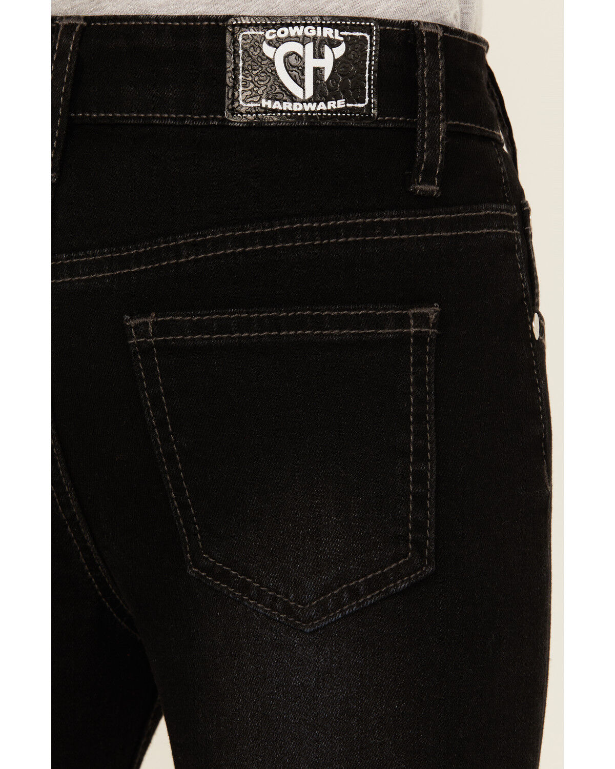 Image #4 - Cowgirl Hardware Girls' Side Fringe Bell Bottom Stretch Denim Jeans, Black, hi-res