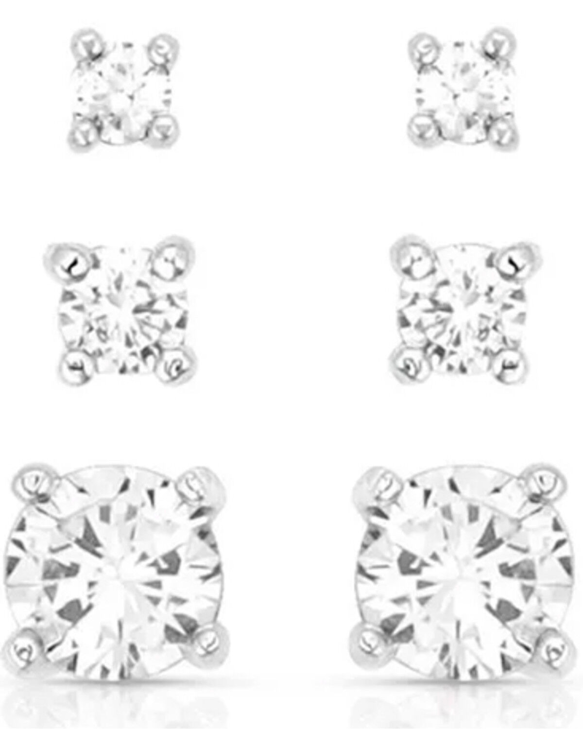 Image #1 - Montana Silversmiths Women's Shine Bright Triple Crystal Post Earring Set - 3 Piece, Silver, hi-res
