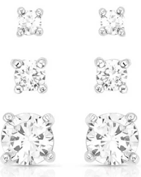 Image #1 - Montana Silversmiths Women's Shine Bright Triple Crystal Post Earring Set - 3 Piece , Silver, hi-res