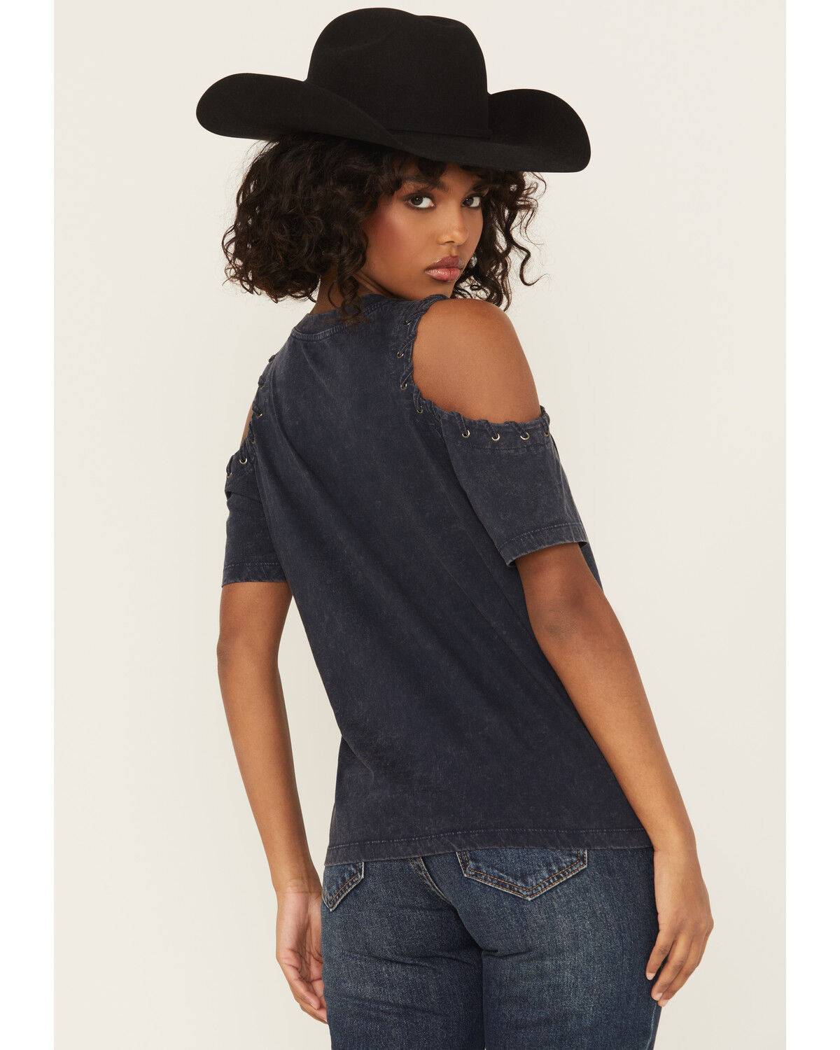 Image #4 - Shyanne Women's All American Rodeo Cold Shoulder Short Sleeve Graphic Tee, Indigo, hi-res