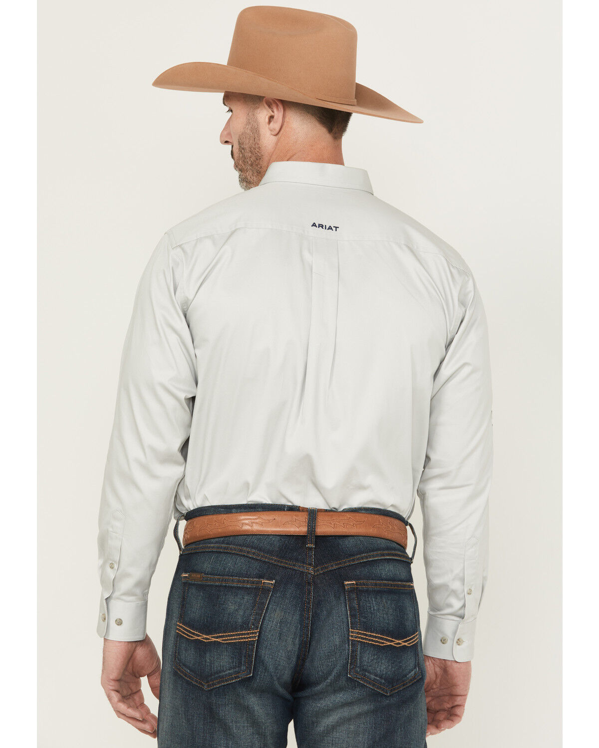 Image #4 - Ariat Men's Team Logo Twill Solid Long Sleeve Button-Down Western Shirt, Light Grey, hi-res