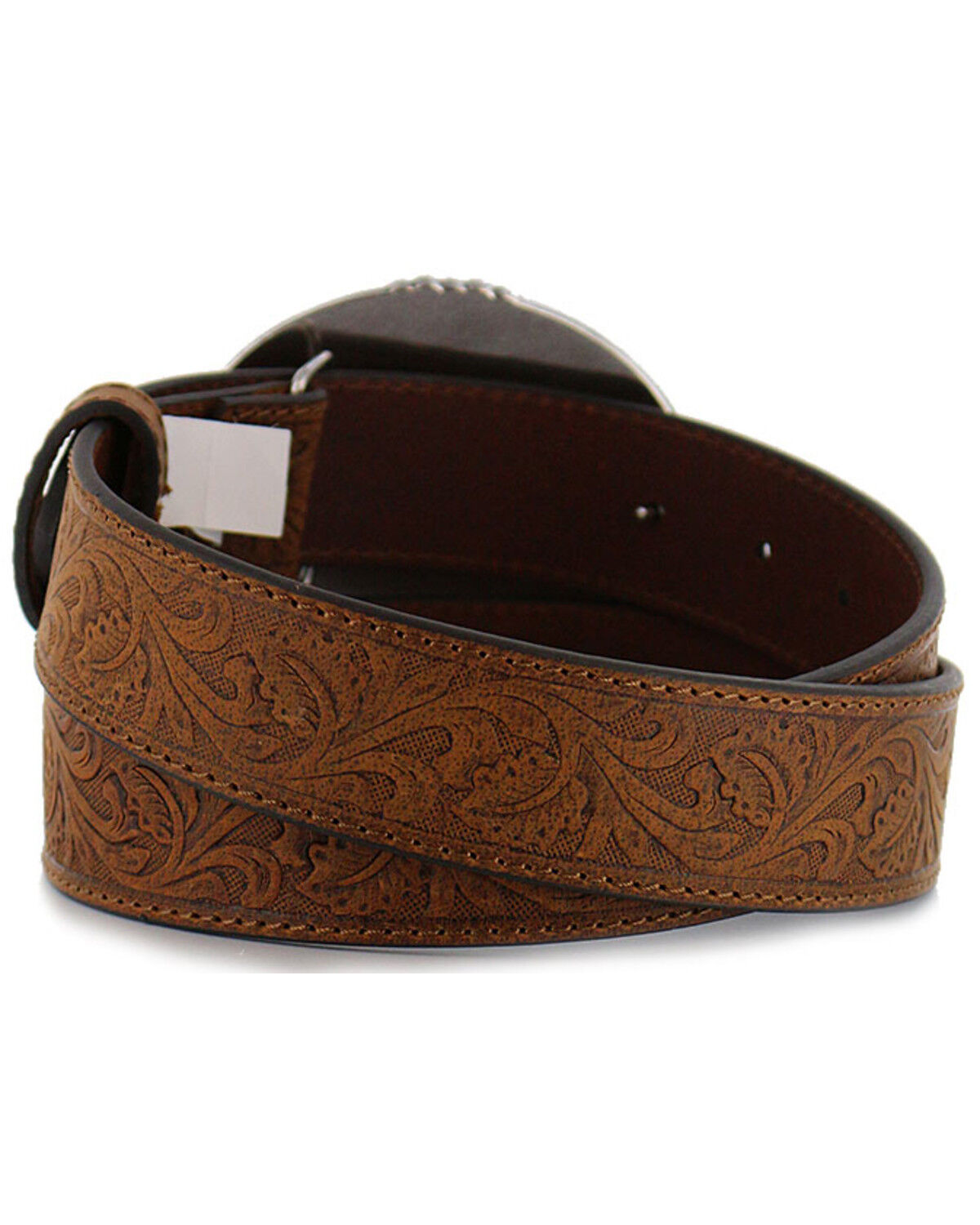 Image #3 - Cody James Men's Bronc Buckle Tooled Leather Belt, Tan, hi-res