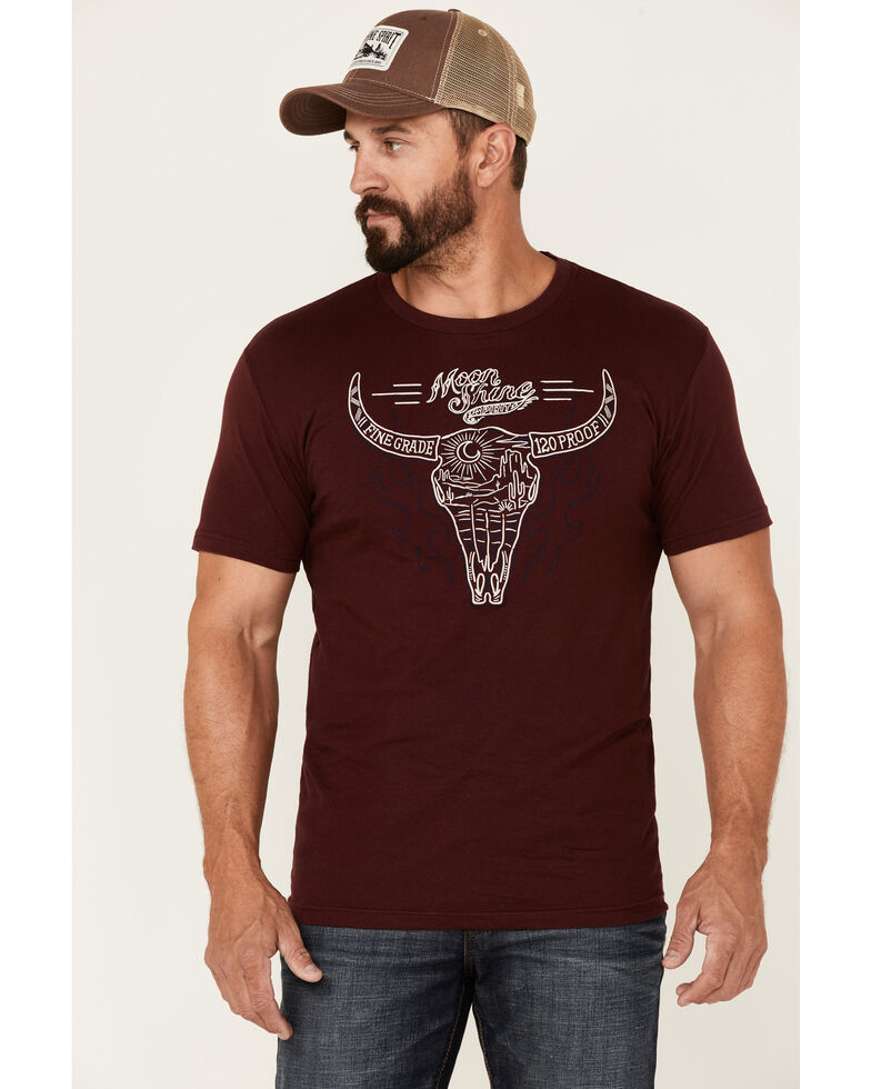 Moonshine Spirit Men's Burgundy Bison Scene Graphic Short Sleeve T-Shirt , Burgundy, hi-res